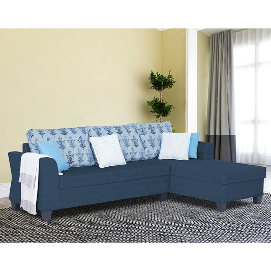 Adorn India Valencia Plus L Shape 6 Seater Sofa Set Leaf (Right Hand Side) (Blue)