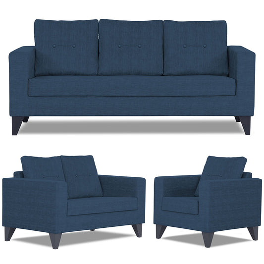 Adorn India Hallton Tufted 3-2-1 Six Seater Sofa Set (Blue) (3 Year Warranty)