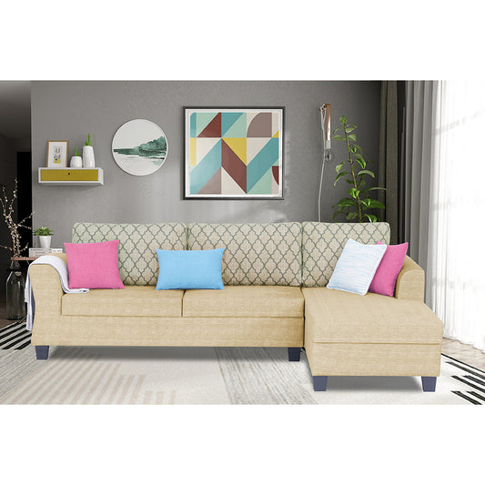 Adorn India Alexia Plus L Shape 5 Seater Sofa Set Blossom (Right Hand Side) (Beige)