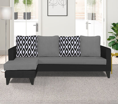 Adorn India Beetle Rhombus L Shape 5 Seater Sofa Set LHS (Grey & Black) (3 Year Warranty)