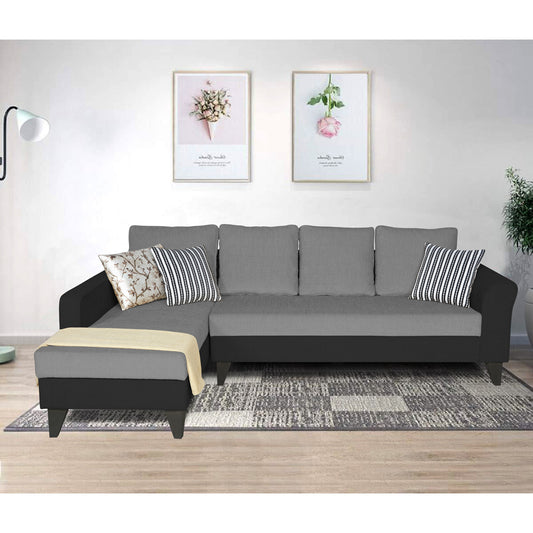 Adorn India Maddox Plain Two Tone L Shape 6 Seater Sofa Set LHS (Grey & Black) (3 Year Warranty)