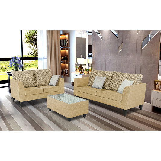 Adorn India Tornado Bricks 3+2 5 Seater Sofa Set with Centre Table (Beige)