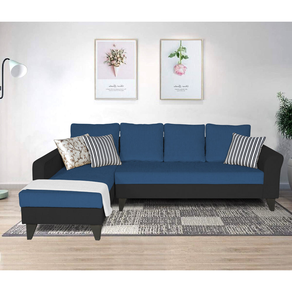 Adorn India Maddox Plain Two Tone L Shape 6 Seater Sofa Set LHS (Blue & Black) (3 Year Warranty)