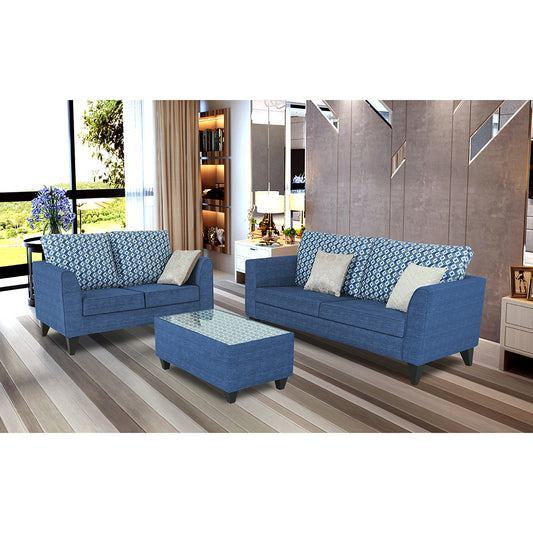 Adorn India Tornado Bricks 3+2 5 Seater Sofa Set with Centre Table (Blue)