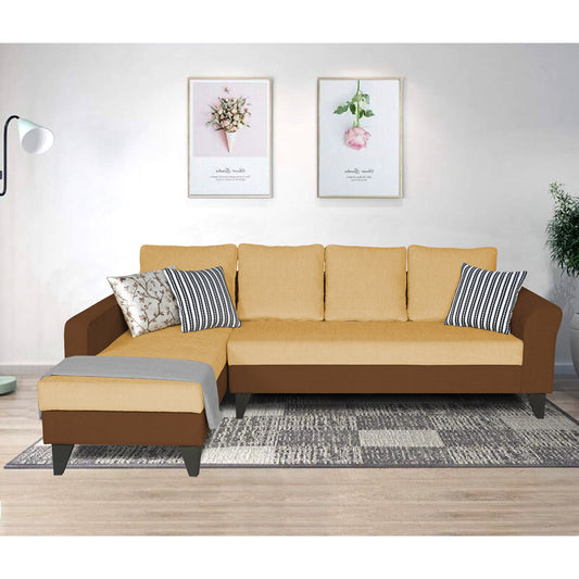 Adorn India Maddox Plain Two Tone L Shape 6 Seater Sofa Set LHS (Brown & Beige) (3 Year Warranty)