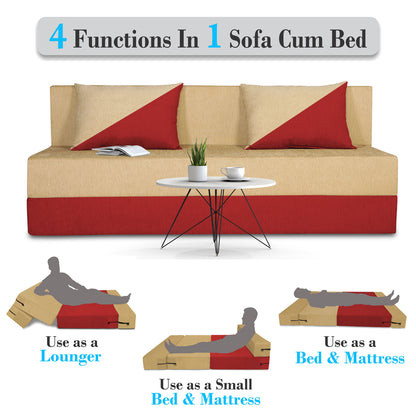 Adorn India Easy Desmond 4 Seater Sofa Cum Bed 6 x 6 (Red & Beige) (1 Year Warranty)