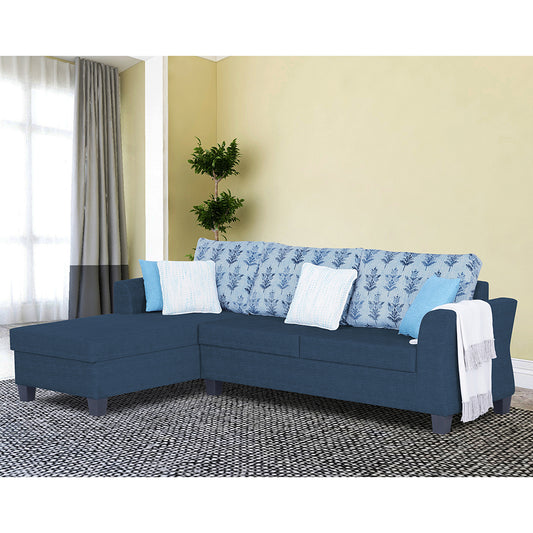 Adorn India Valencia Plus L Shape 6 Seater Sofa Set Leaf (Left Hand Side) (Blue)