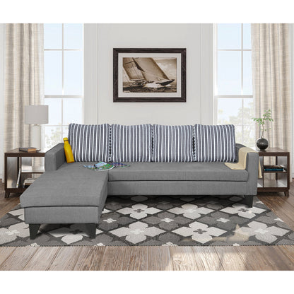 Adorn India Chandler Stripes L Shape 5 Seater Sofa Set LHS (Grey) (3 Year Warranty)