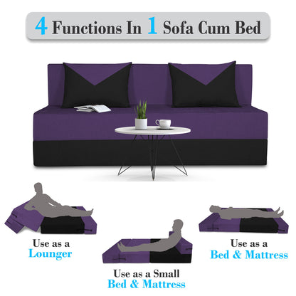 Adorn India Easy Boom 3 Seater Sofa Cum Bed 5 x 6 (Purple & Black) (1 Year Warranty)