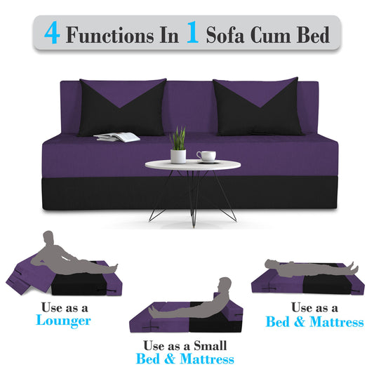 Adorn India Easy Boom 3 Seater Sofa Cum Bed 5 x 6 (Purple & Black) (1 Year Warranty)