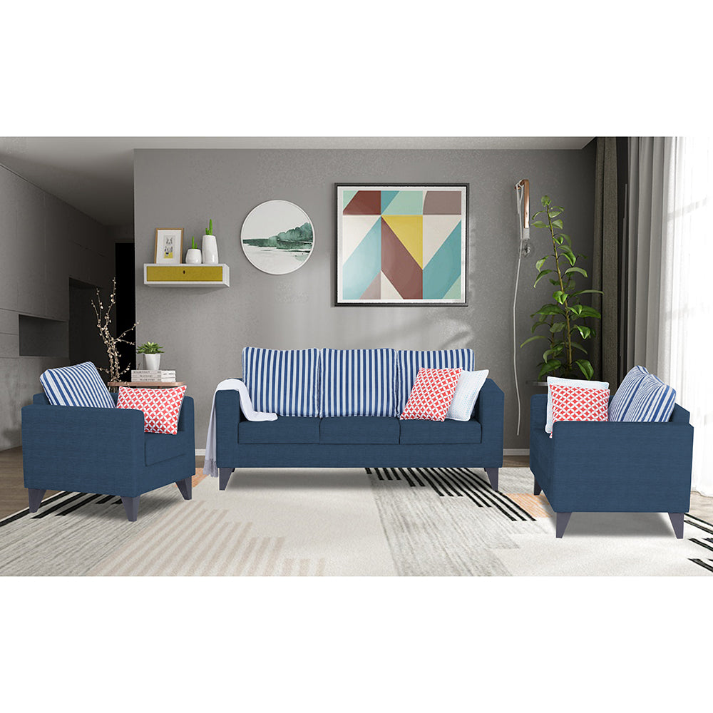 Adorn India Straight Line Plus Stripes 3+1+1 5 Seater Sofa Set (Blue) (3 Year Warranty)