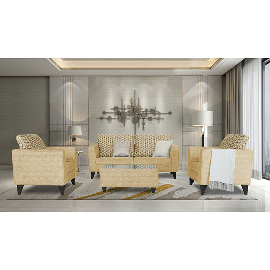 Adorn India Tornado Bricks 3+1+1 5 Seater Sofa Set with Centre Table (Beige)