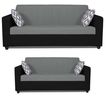 Adorn India Rio Highback 3+2 5 Seater Sofa Set (Grey & Black) (3 Year Warranty)
