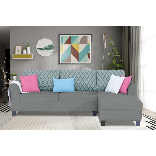 Adorn India Valencia Plus L Shape 6 Seater Sofa Set Blossom (Right Hand Side) (Grey)