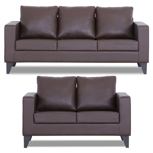 Adorn India Straight line Plus Leatherette 3+2 5 Seater Sofa Set (Brown) (3 Year Warranty)