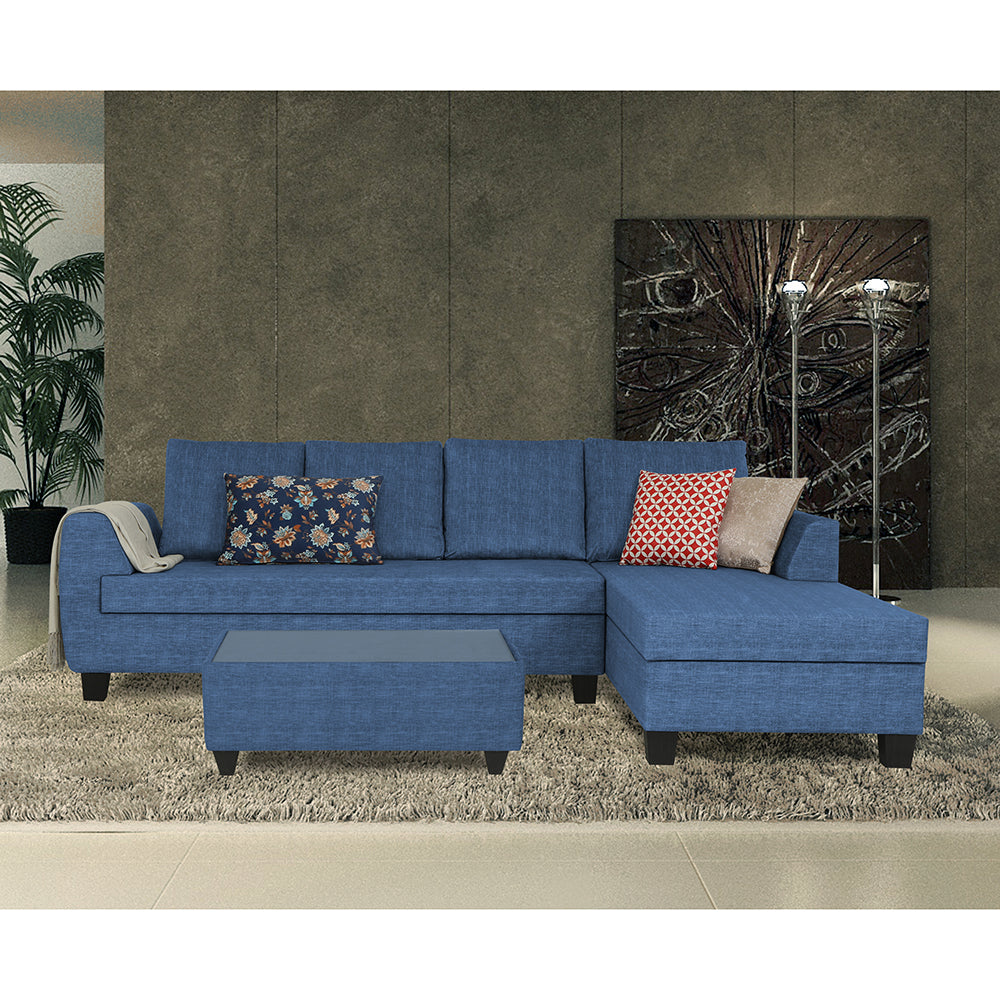 Adorn India Raiden Decent Premium L Shape 6 Seater Sofa Set with Center Table (Right Hand Side) (Blue) (3 Year Warranty)