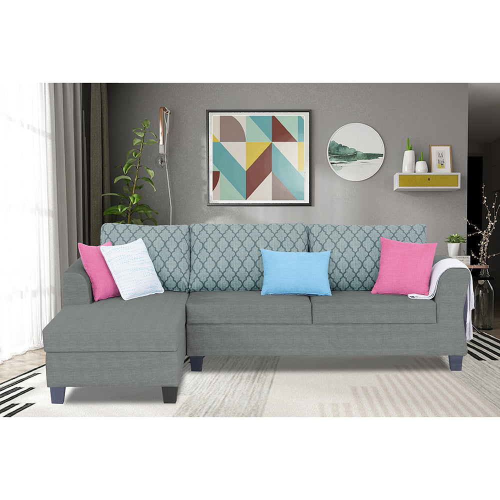 Adorn India Valencia Plus L Shape 6 Seater Sofa Set Blossom (Left Hand Side) (Grey)
