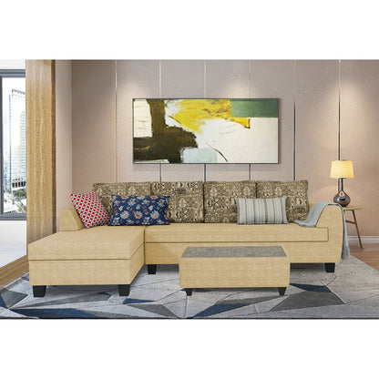 Adorn India Raiden Crafty L Shape 6 Seater Sofa Set with Center Table (Left Hand Side) (Beige) (3 Year Warranty)