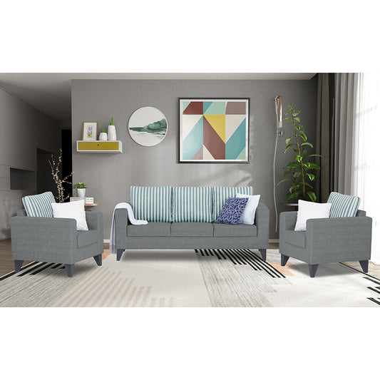 Adorn India Straight Line Plus Stripes 3+1+1 5 Seater Sofa Set (Grey) (3 Year Warranty)