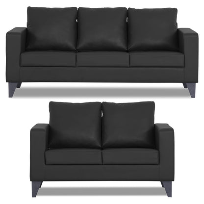 Adorn India Straight line Plus Leatherette 3+2 5 Seater Sofa Set (Black) (3 Year Warranty)