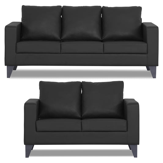 Adorn India Straight line Plus Leatherette 3+2 5 Seater Sofa Set (Black) (3 Year Warranty)