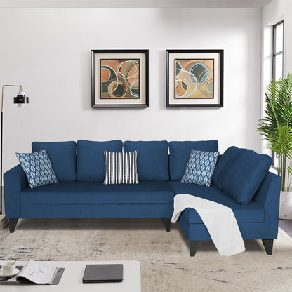 Adorn India Bryson L Shape 6 Seater Sofa Set Plain (Right Hand Side) (Blue) (3 Year Warranty)