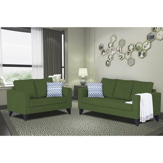 Adorn India Wood Hallton Plain 3+2 5 Seater Sofa Set (Green) (3 Year Warranty)
