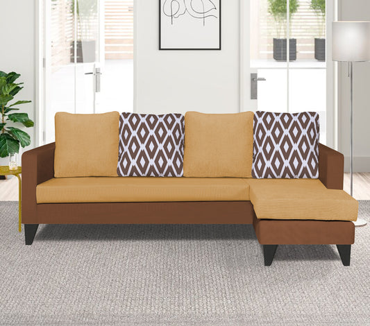 Adorn India Beetle Rhombus L Shape 5 Seater Sofa Set RHS (Brown & Beige) (3 Year Warranty)