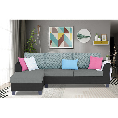 Adorn India Valencia Plus L Shape 6 Seater Sofa Set Blossom (Left Hand Side) (Grey & Black)