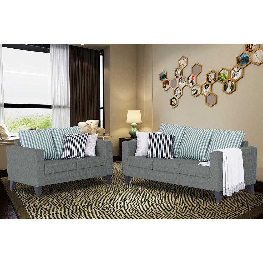 Adorn India Straight Line Plus Stripes 3+2 5 Seater Sofa Set (Grey) (3 Year Warranty)