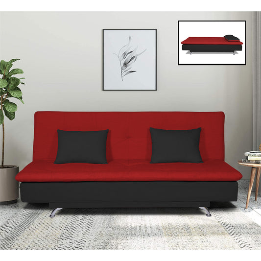 Adorn India Aspen 3 Seater Sofa Cum Bed (Red and Black) (3 Year Warranty)