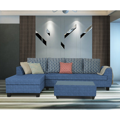 Adorn India Raiden Bricks Premium L Shape 6 Seater Sofa Set with Center Table (Left Hand Side) (Blue) (3 Year Warranty)