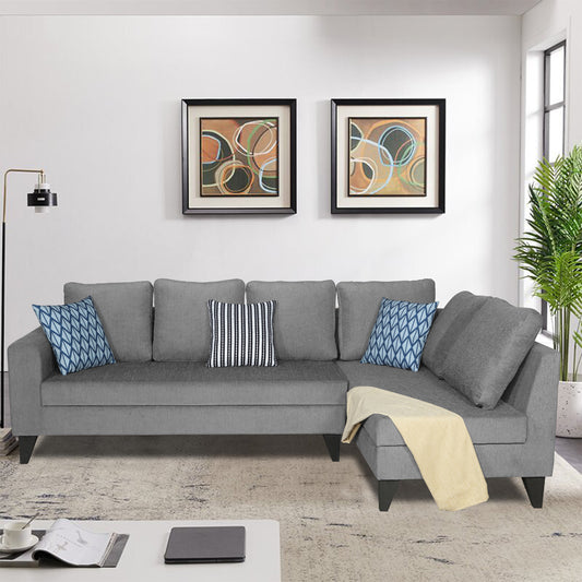 Adorn India Bryson L Shape 6 Seater Sofa Set Plain (Right Hand Side) (Grey) (3 Year Warranty)