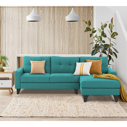 Adorn India Midas L Shape 6 Seater Sofa Set Right Hand Side (Aqua Blue) (3 Year Warranty)