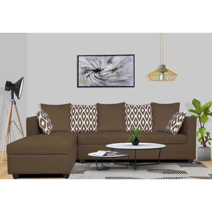 Adorn India Zink Straight line L Shape 5 Seater Sofa Rhombus Cushion (Left Side Handle)(Camel)