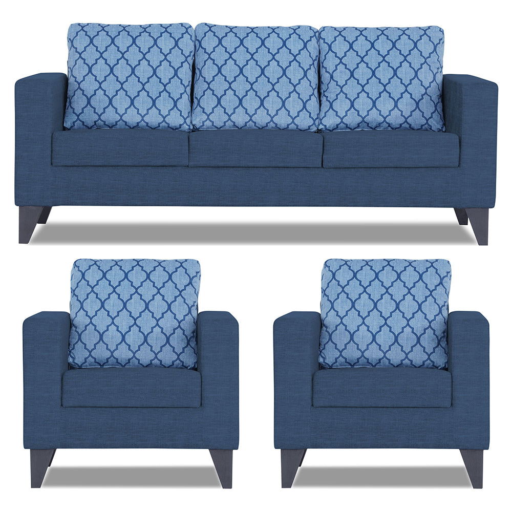 Adorn India Straight line Plus Blossom 3+1+1 5 Seater Sofa Set (Blue) (3 Year Warranty)