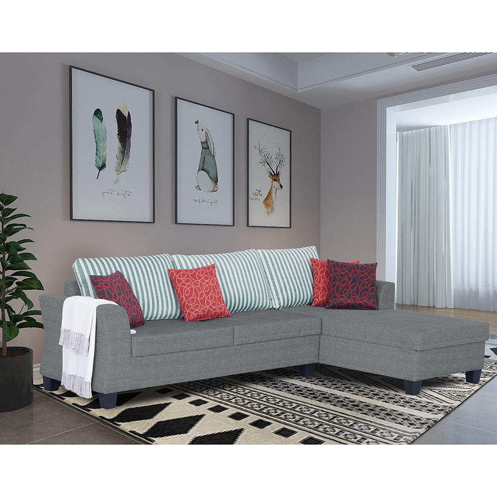 Adorn India Valencia Plus L Shape 6 Seater Sofa Set Stripes (Right Hand Side) (Grey)