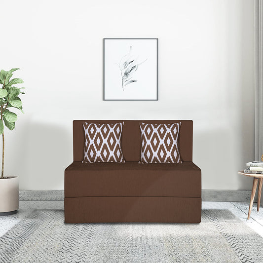 Adorn India Easy 2 Seater Sofa Cum Bed (Rhombus Pattern) Chennile Fabric - Washable Cover - Including 2 Cushion - Size 3' x 6' Ft (Brown Color) Perfect for Home & Office for Guests