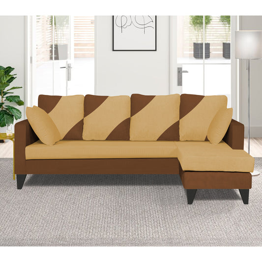Adorn India Denver L Shape 5 Seater Sofa Set RHS (Brown & Beige) (3 Year Warranty)