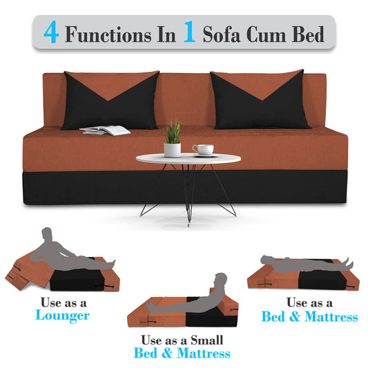 Adorn India Easy Boom 4 Seater Sofa Cum Bed 6 x 6 (Rust & Black) (1 Year Warranty)