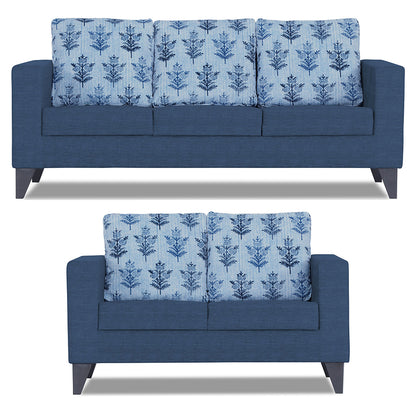 Adorn India Straight line Plus Leaf 3+2 5 Seater Sofa Set (Blue) (3 Year Warranty)