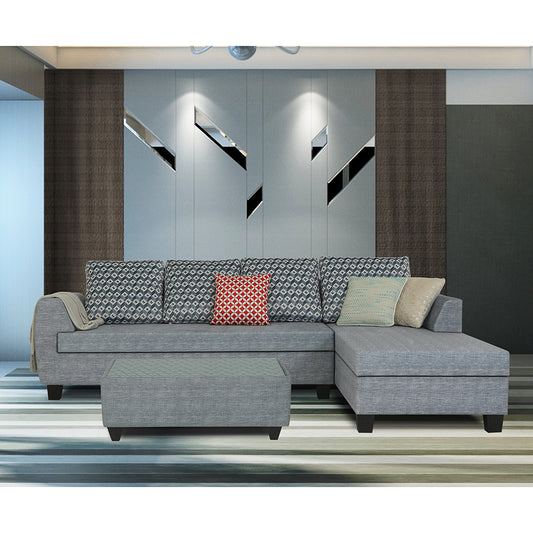 Adorn India Raiden Bricks Premium L Shape 6 Seater Sofa Set with Center Table (Right Hand Side) (Grey) (3 Year Warranty)