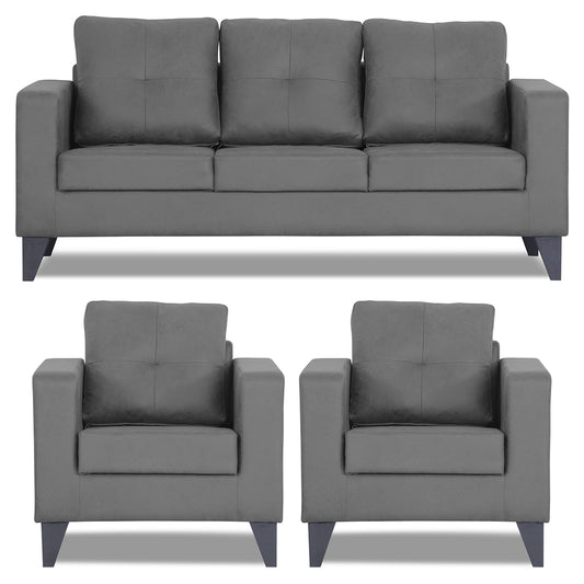 Adorn India Straight line Plus Premium Leatherette Suede 3+1+1 5 Seater Sofa Set (Grey) (3 Year Warranty)