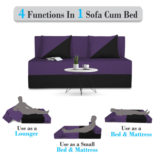 Adorn India Easy Desmond 2 Seater Sofa Cum Bed 4 x 6 (Purple & Black) (3 Year Warranty)