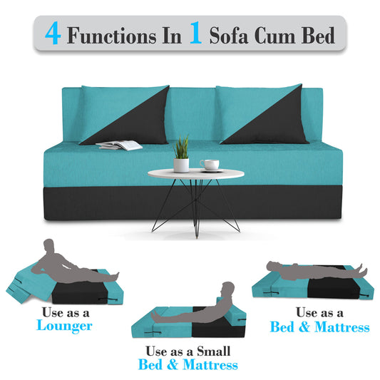 Adorn India Easy Desmond 3 Seater Sofa Cum Bed 5 X 6 (Aqua Blue & Black) (1 Year Warranty)