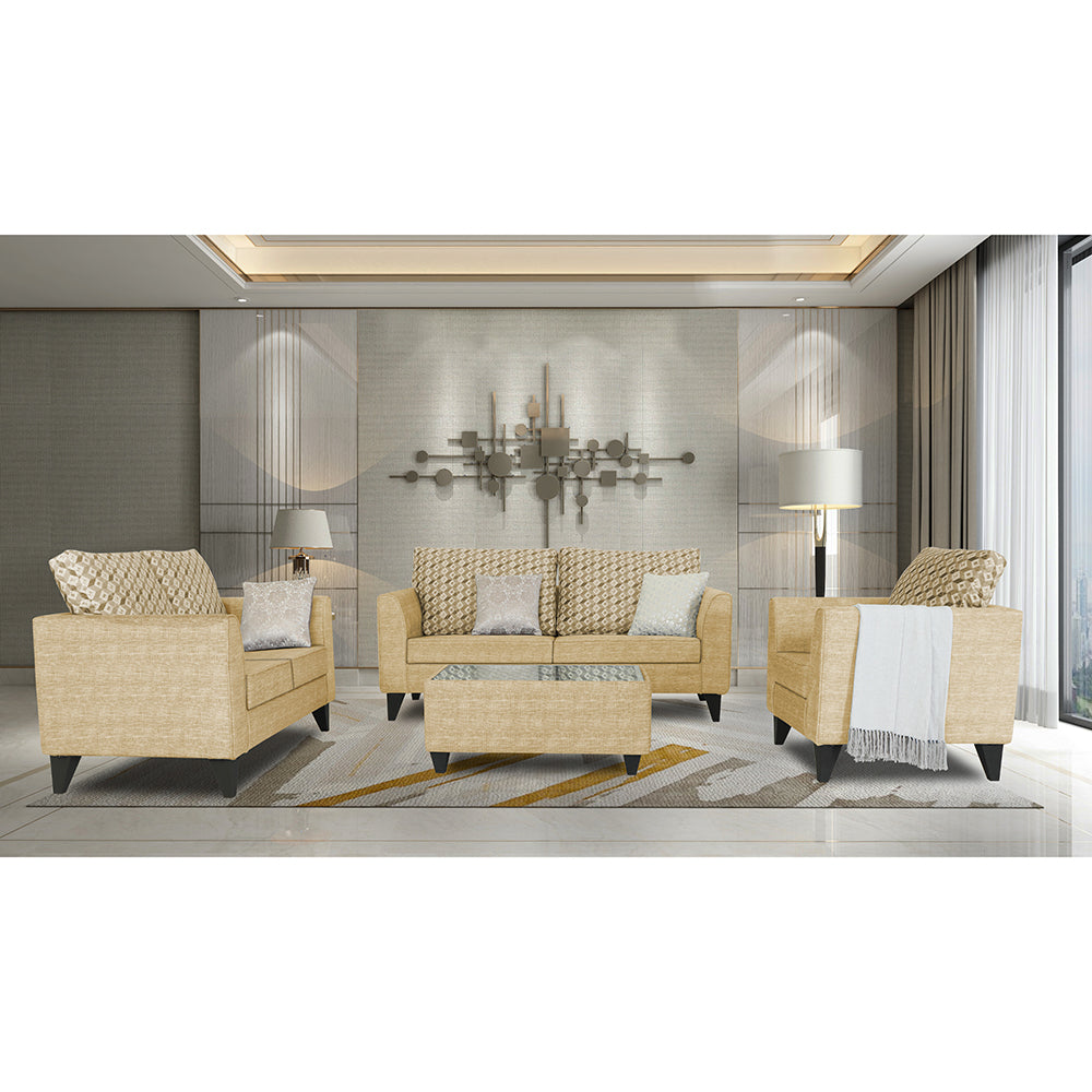 Adorn India Tornado Bricks 3+2+1 6 Seater Sofa Set with Centre Table (Beige)