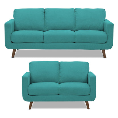 Adorn India Damian 3+2 5 Seater Sofa Set (Aqua Blue) (3 Year Warranty)