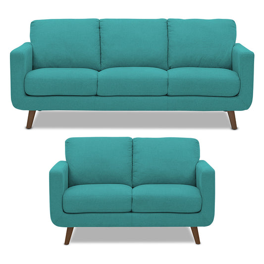 Adorn India Damian 3+2 5 Seater Sofa Set (Aqua Blue) (3 Year Warranty)