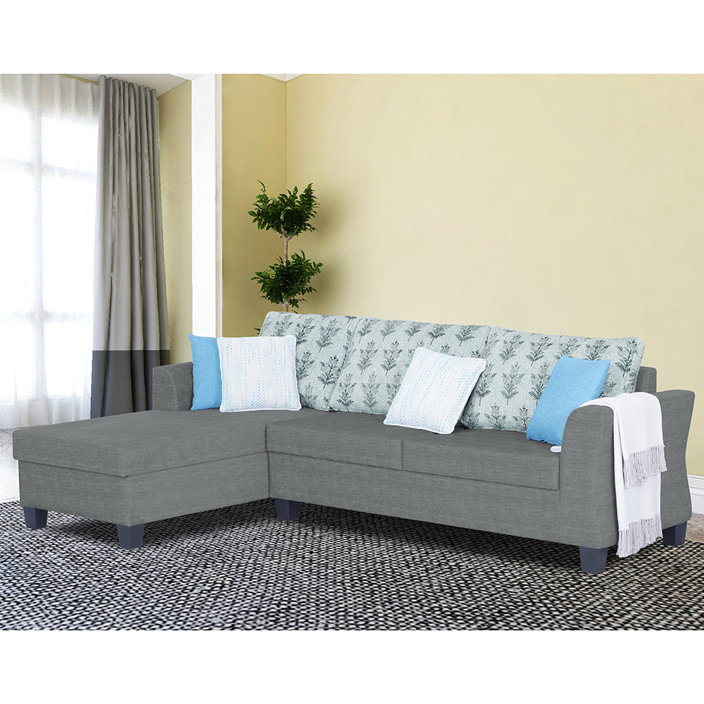 Adorn India Valencia Plus L Shape 6 Seater Sofa Set Leaf (Left Hand Side) (Grey)