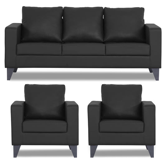 Adorn India Straight line Plus Leatherette 3+1+1 5 Seater Sofa Set (Black) (3 Year Warranty)